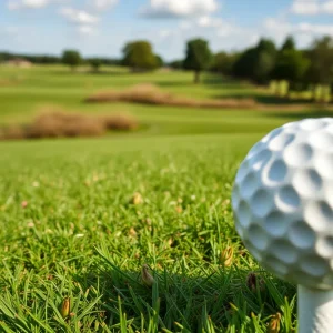 Close-up view of a beautiful golf course with manicured fairways.