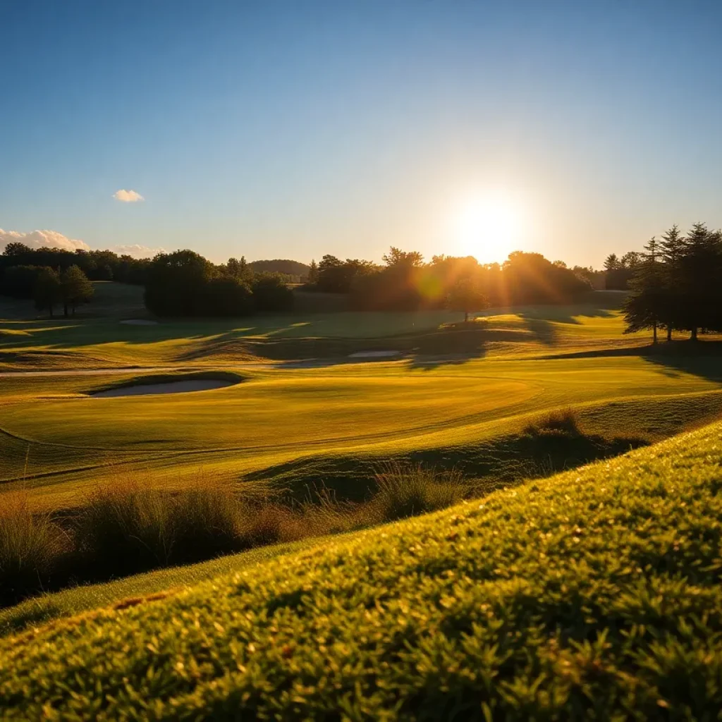 Beautifully manicured golf course with green grass and golf holes.