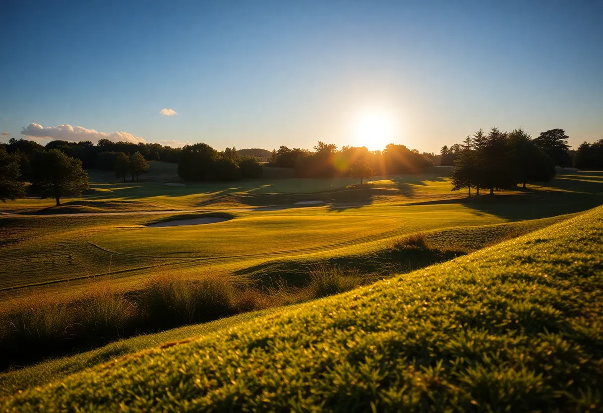 Beautifully manicured golf course with green grass and golf holes.