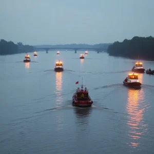 Rescue boats on the Potomac River after a midair collision tragedy