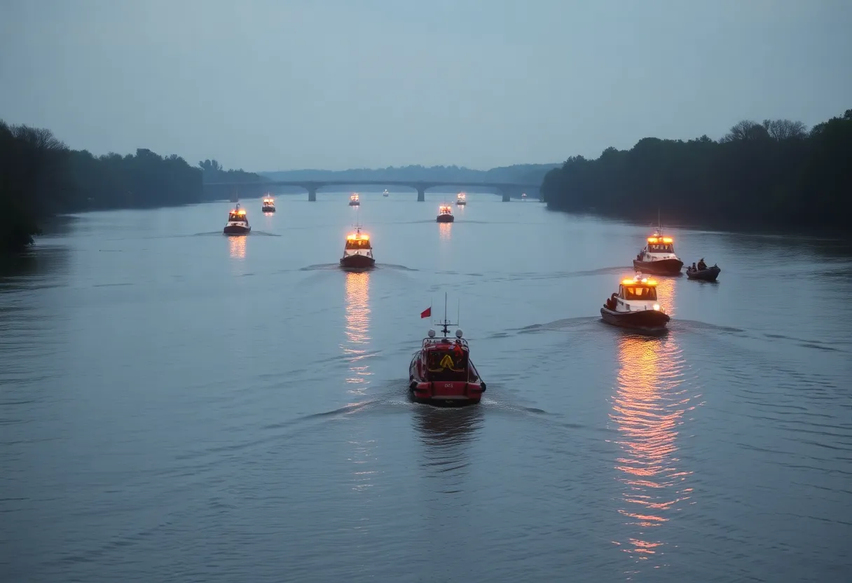 Rescue boats on the Potomac River after a midair collision tragedy