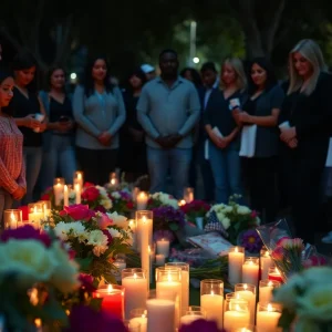 A community vigil honoring a lost child with candles and flowers