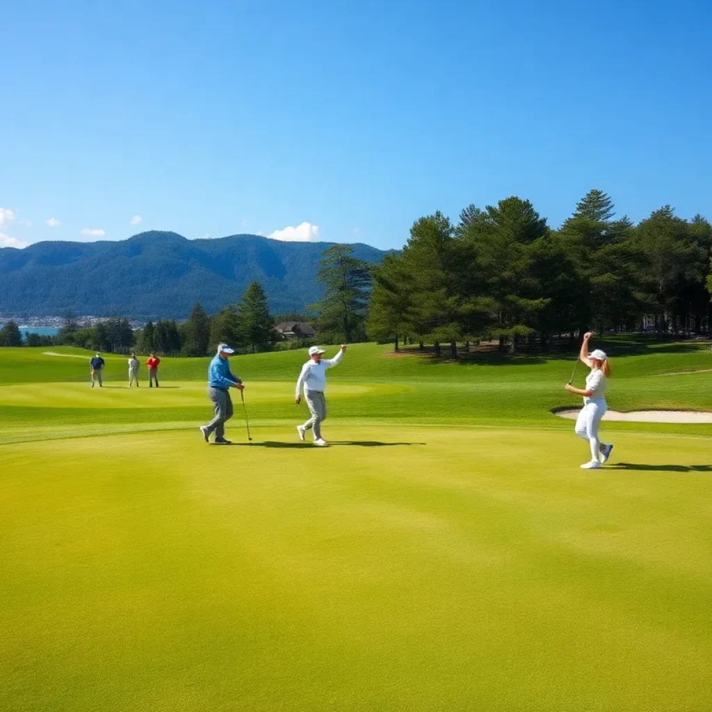 Golfers celebrating after scoring hole-in-ones at Pebble Beach