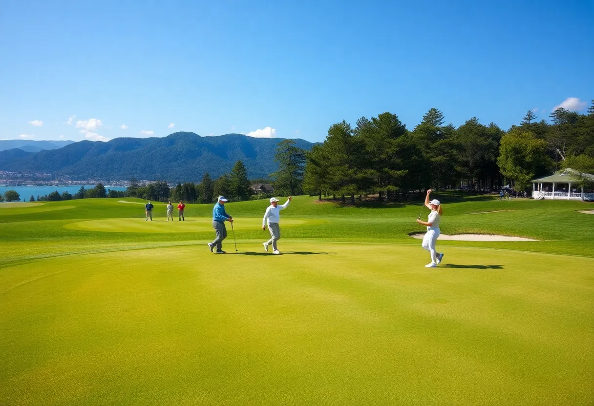 Golfers celebrating after scoring hole-in-ones at Pebble Beach