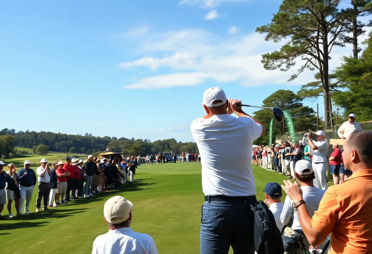 Golf players showcasing their skills at the International Series tournament.