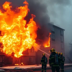 Firefighters fighting an apartment fire in Jacksonville