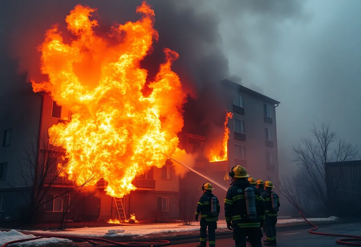 Firefighters fighting an apartment fire in Jacksonville