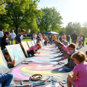 Artists creating chalk art at Jacksonville's Art in the Park 2025 competition