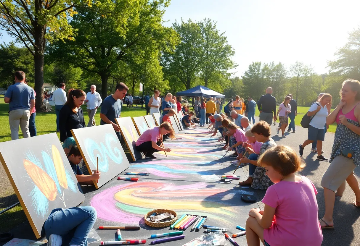 Artists creating chalk art at Jacksonville's Art in the Park 2025 competition