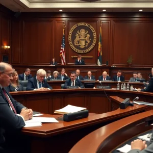 Jacksonville City Council members in a meeting discussing legal matters.