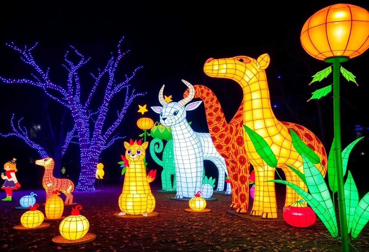 Colorful lantern sculptures at Jacksonville Zoo during the Colors of the Wild event