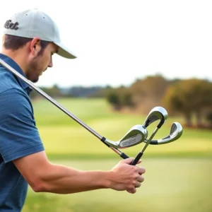 Professional golfer using unique 3D-printed golf clubs on the practice range