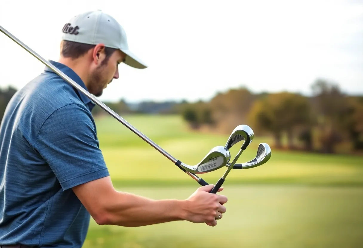 Professional golfer using unique 3D-printed golf clubs on the practice range