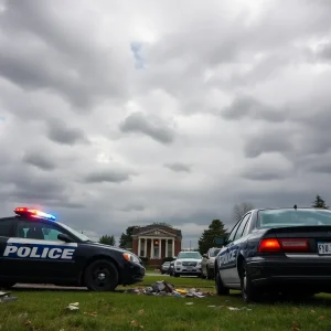 Broken badges and police cars representing law enforcement betrayal