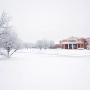 Snowy scene of schools in Northeast Florida during winter storm