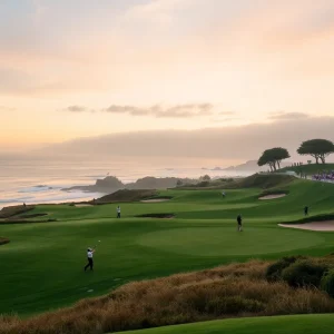 Stunning view of Pebble Beach golf course featuring cliffs and ocean