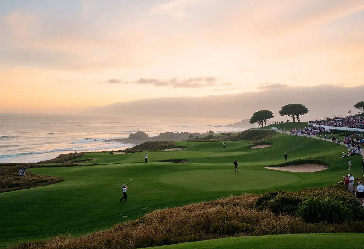 Stunning view of Pebble Beach golf course featuring cliffs and ocean