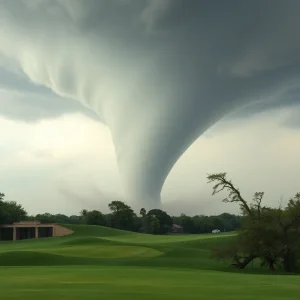 Tornado striking Payne's Valley Golf Course with golfers taking cover