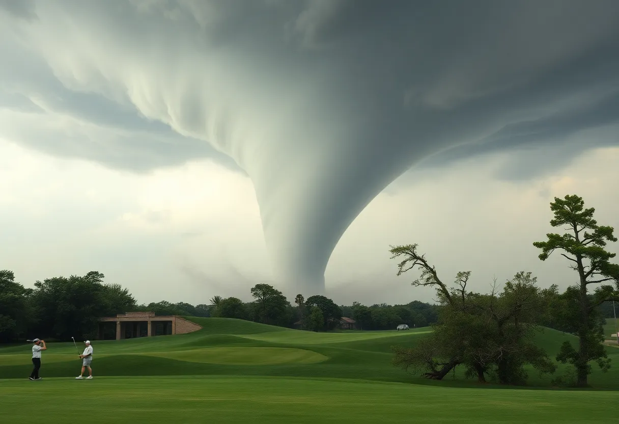Tornado striking Payne's Valley Golf Course with golfers taking cover