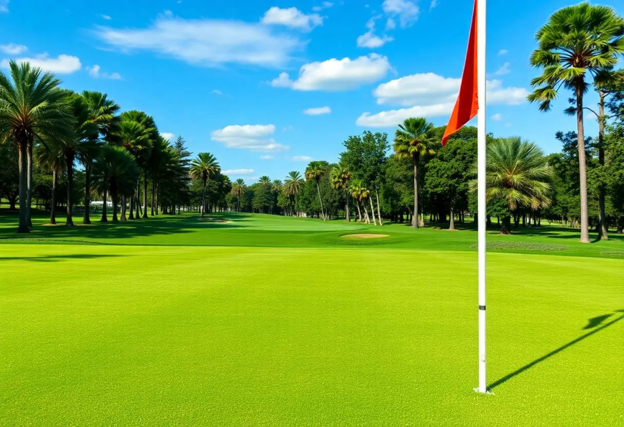 Close up of a beautiful golf course with manicured lawns.