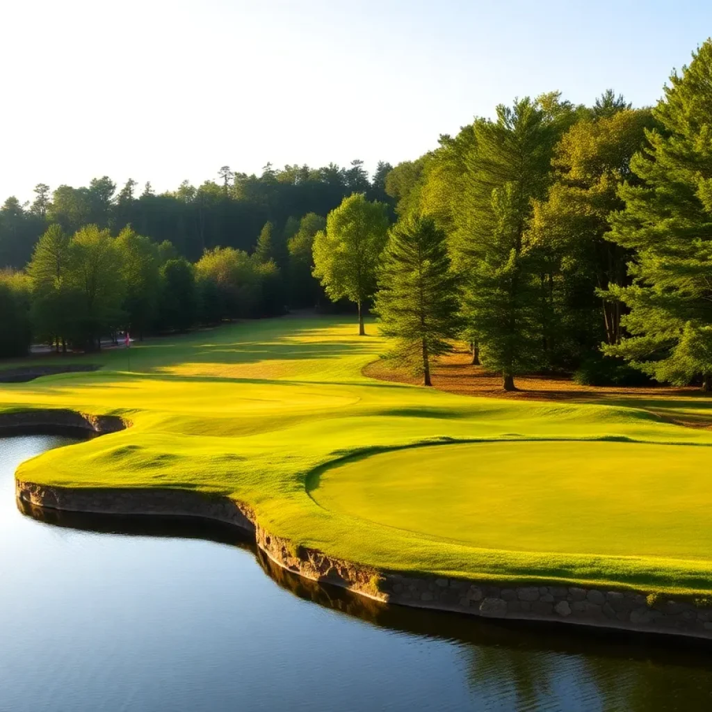 Close-up of a beautiful golf course with vibrant green grass and stunning landscape.