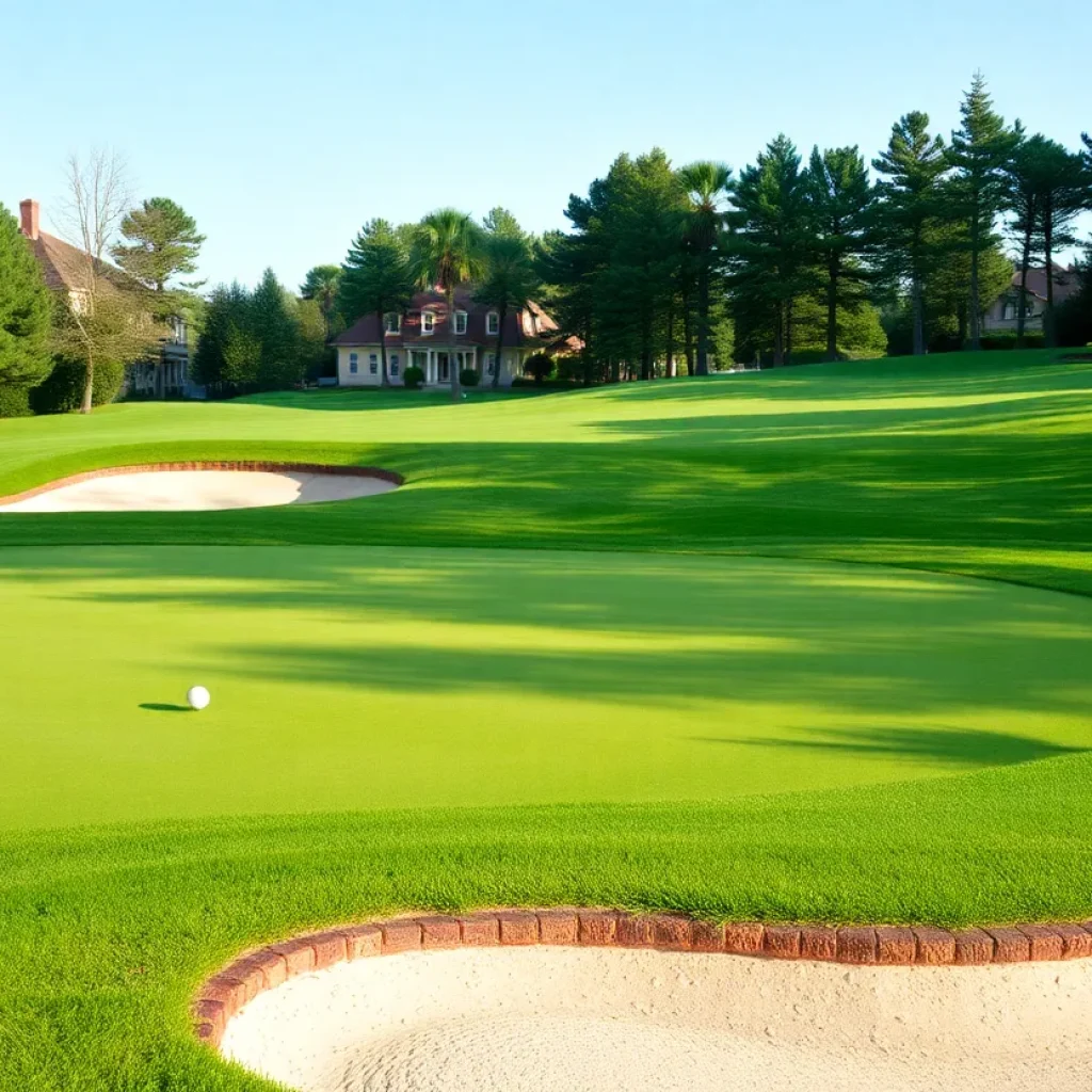 Close up view of a stunning golf course showcasing lush green grass.