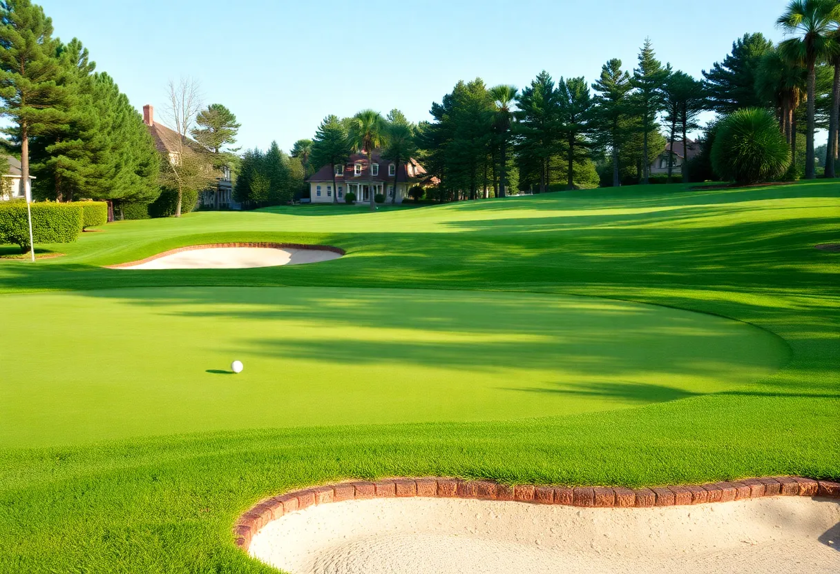 Close up view of a stunning golf course showcasing lush green grass.