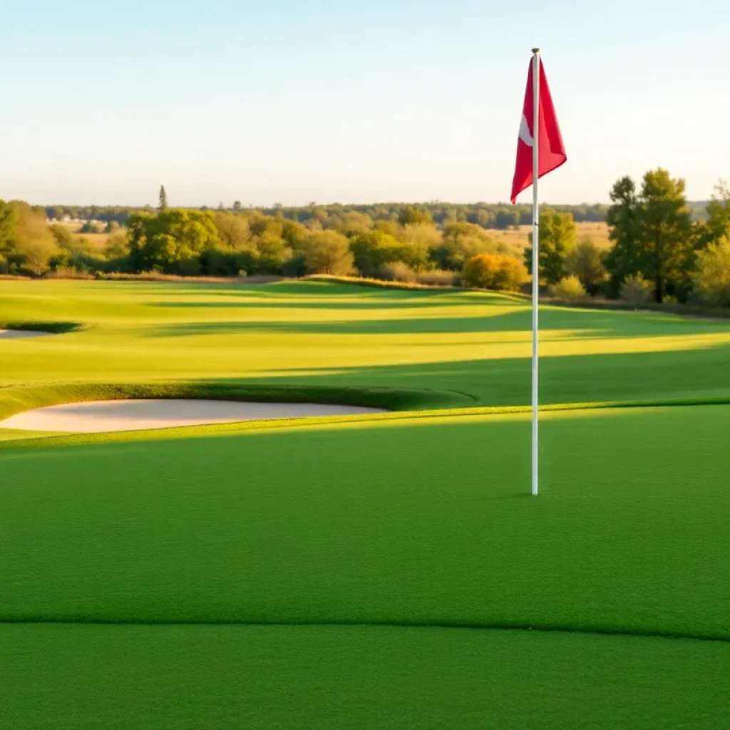 Close up of a beautiful golf course with vibrant greens