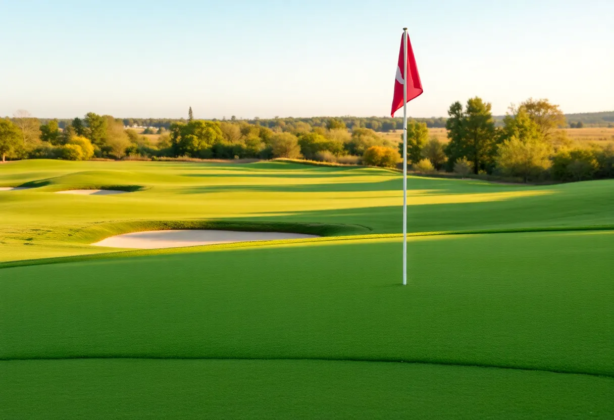 Close up of a beautiful golf course with vibrant greens