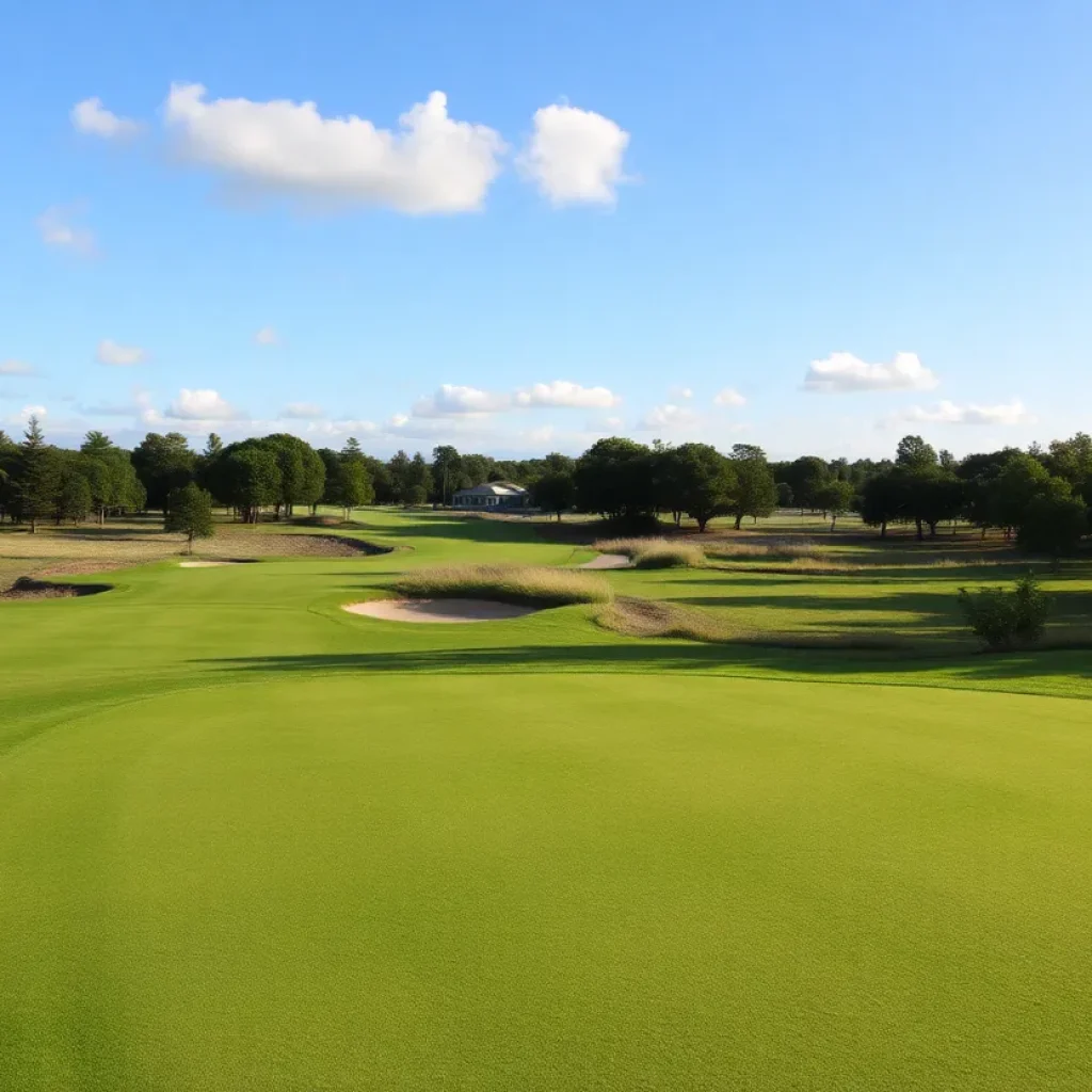 Close-up view of a beautiful golf course with well-maintained greens and clear skies