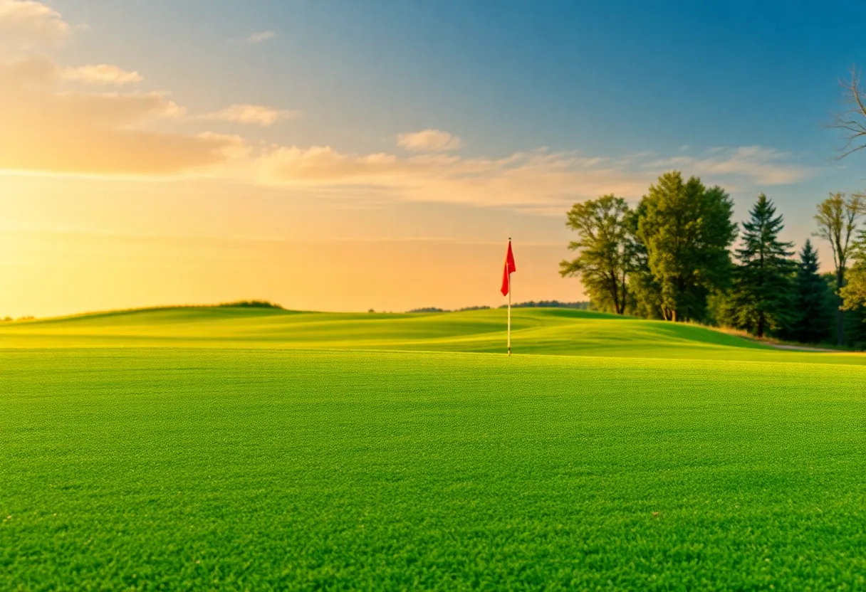 Close-up of a beautiful golf course with lush green grass