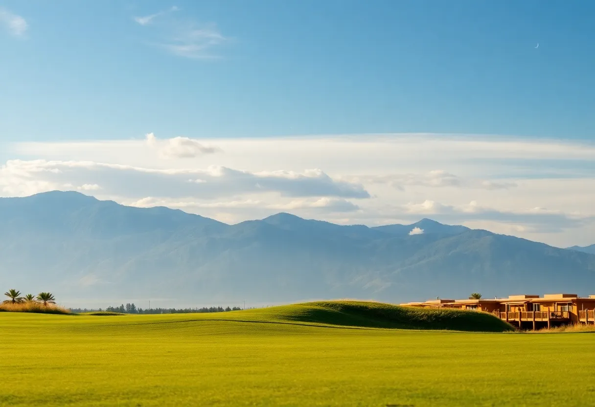 Close up of a beautiful golf course showcasing the vibrant greens and well-kept fairways.