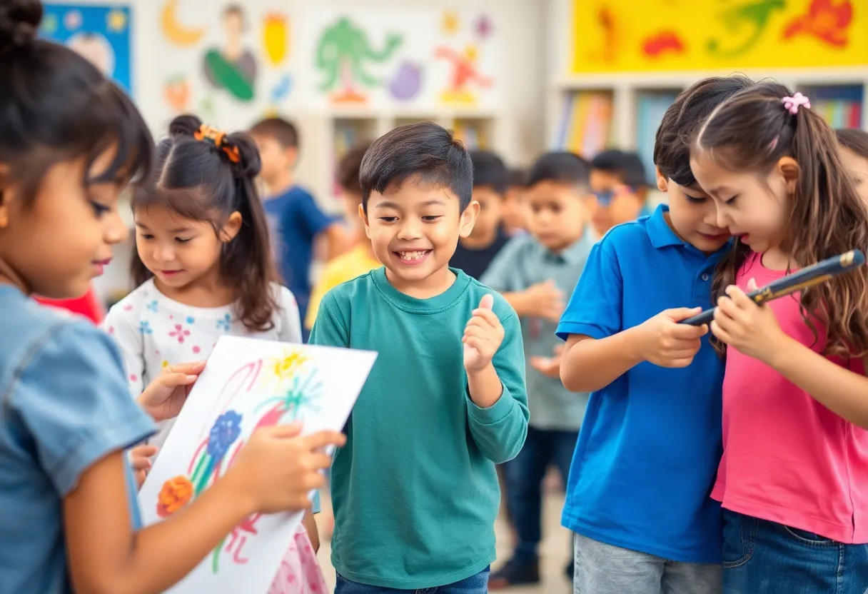 Students engaged in creative activities in an arts education setting