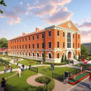 Render of Axson Elementary School redevelopment with entertainment area
