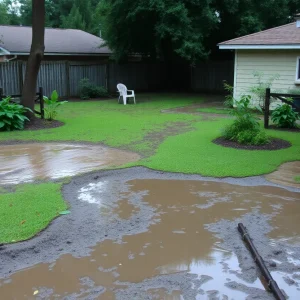 Backyard with standing water in Jacksonville