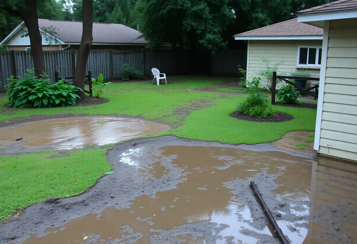 Backyard with standing water in Jacksonville