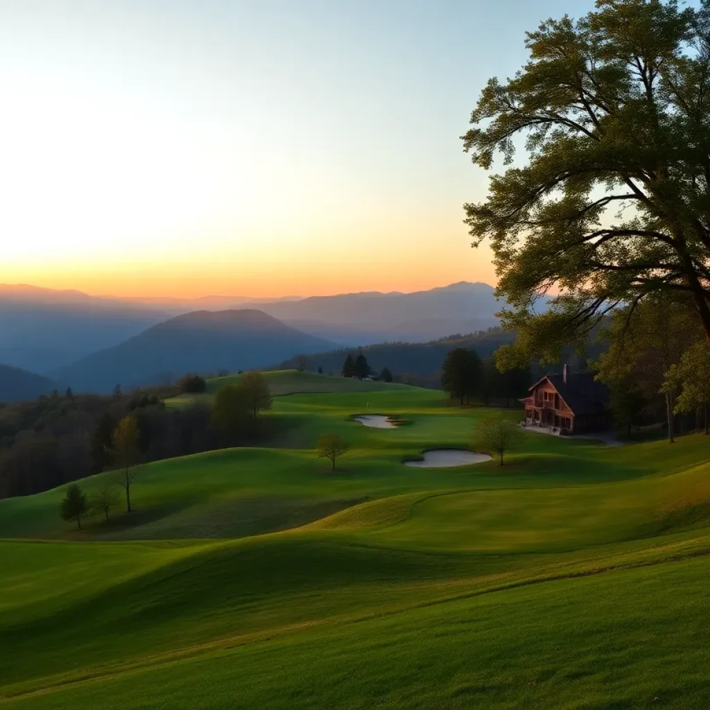 Workers renovating the Beacon Hill Golf Course with mountains in the background