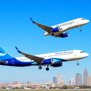 Breeze Airways airplane in the sky