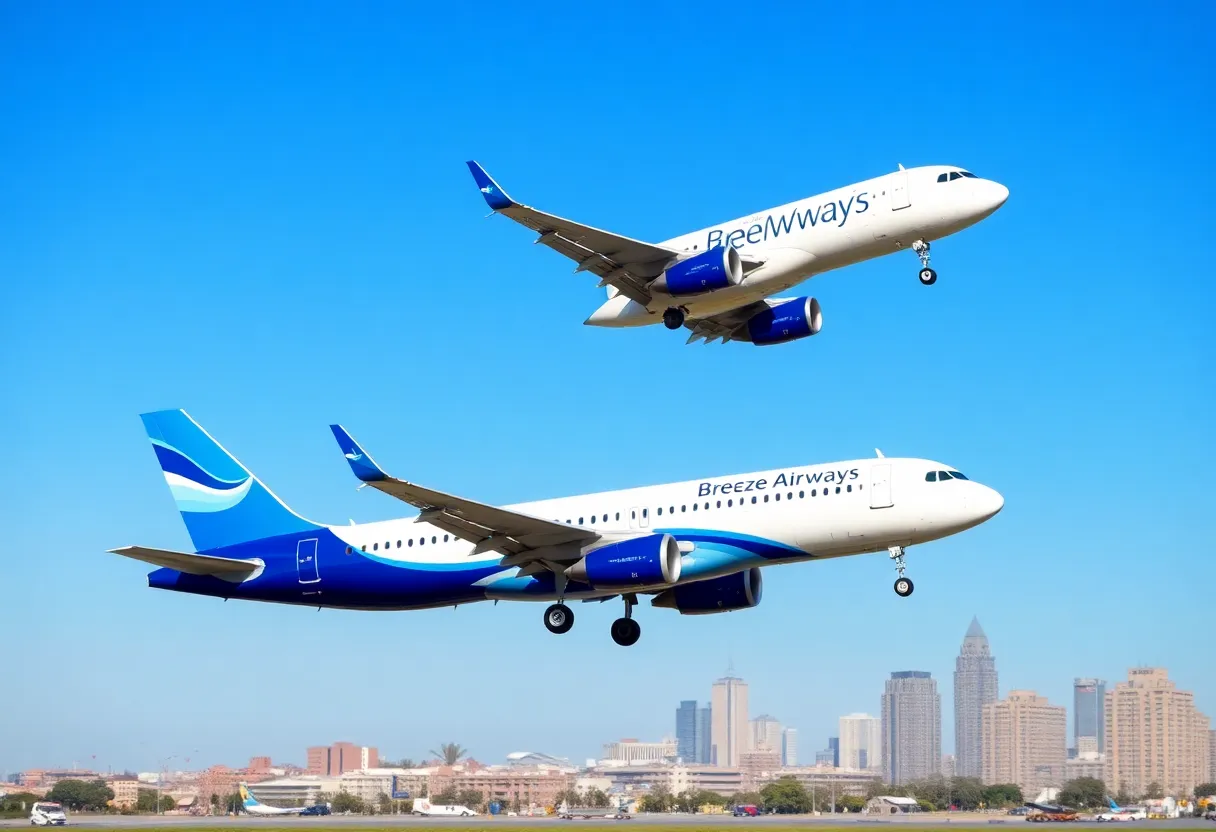 Breeze Airways airplane in the sky
