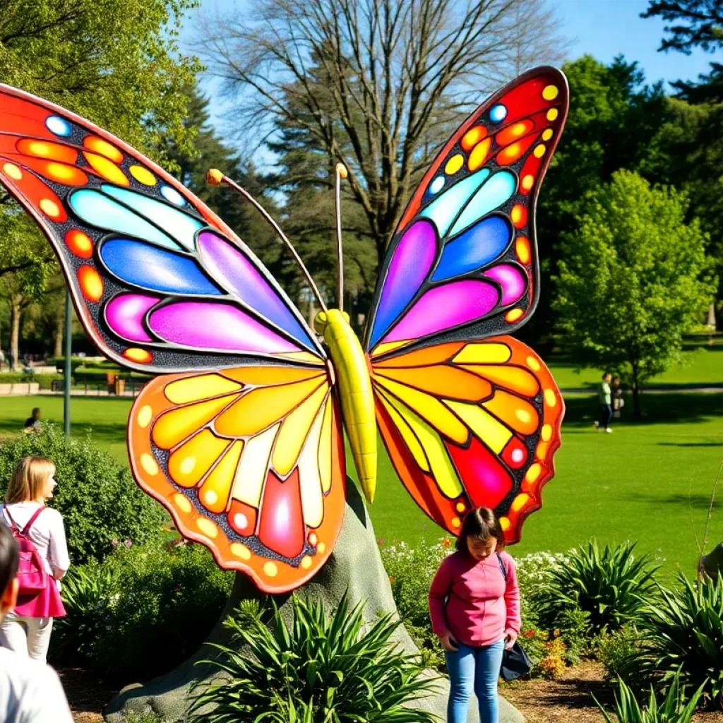 12-foot tall butterfly sculpture named 'Transform' in Landon Park.