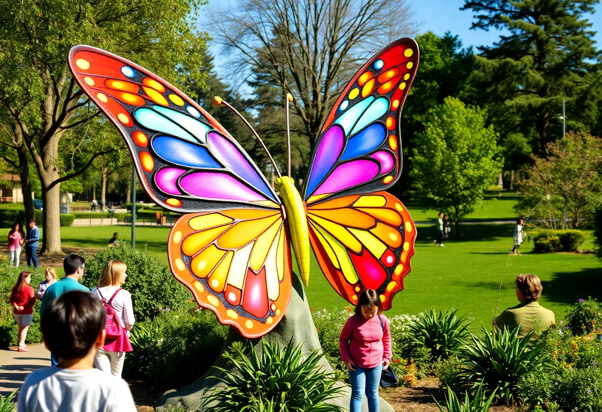12-foot tall butterfly sculpture named 'Transform' in Landon Park.
