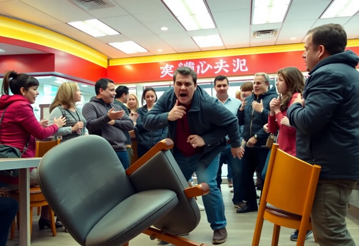 Customers react in shock after a heated argument at Wingstop.