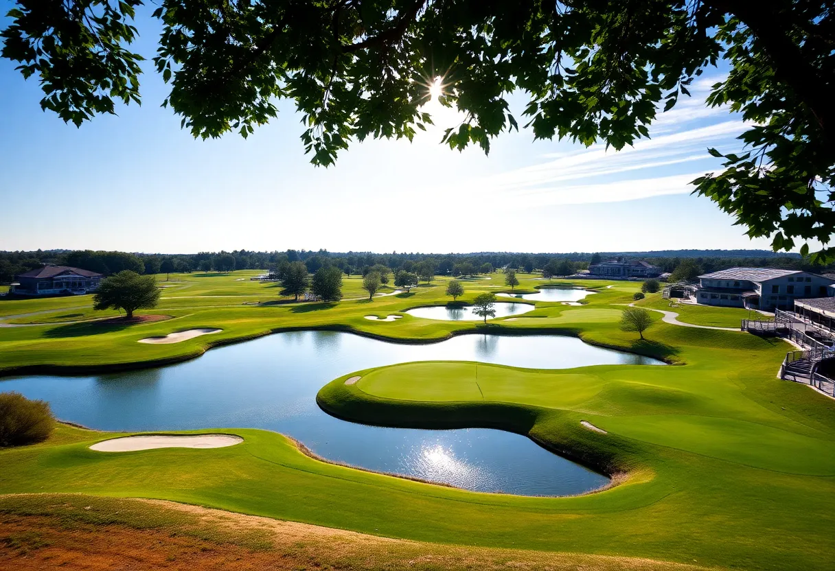 A picturesque golf course landscape during a tournament.
