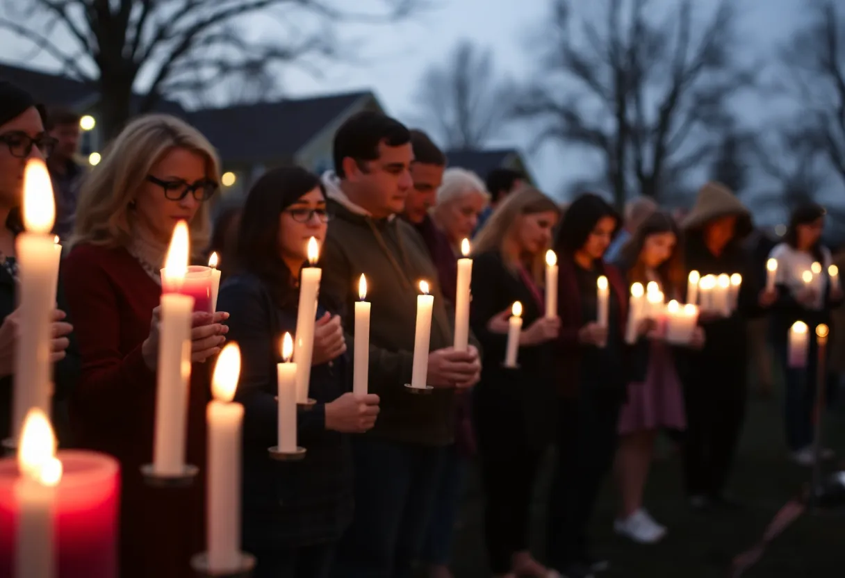 Community gathering with candles for domestic violence awareness