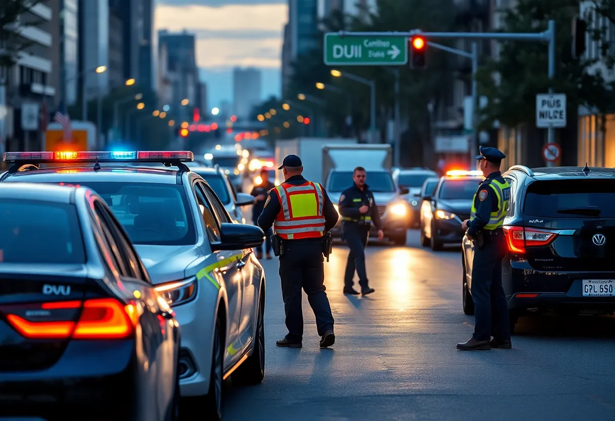 Law enforcement officers conducting a DUI checkpoint in Jacksonville