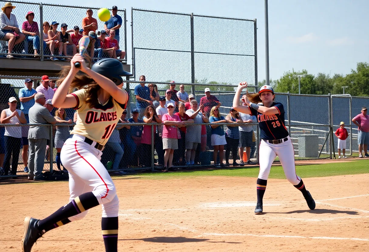 Softball players from Eastern Florida State College competing during a game.