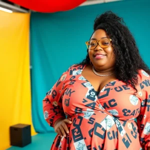 Plus-size model celebrating victory in fashion
