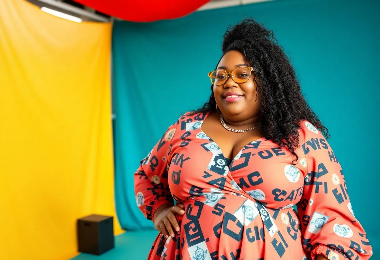 Plus-size model celebrating victory in fashion