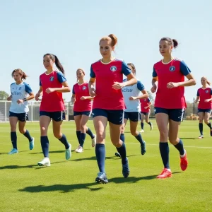 FIU Women's soccer team practicing before game