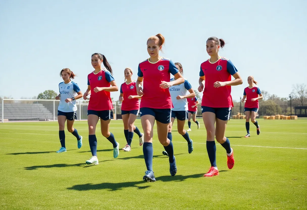 FIU Women's soccer team practicing before game
